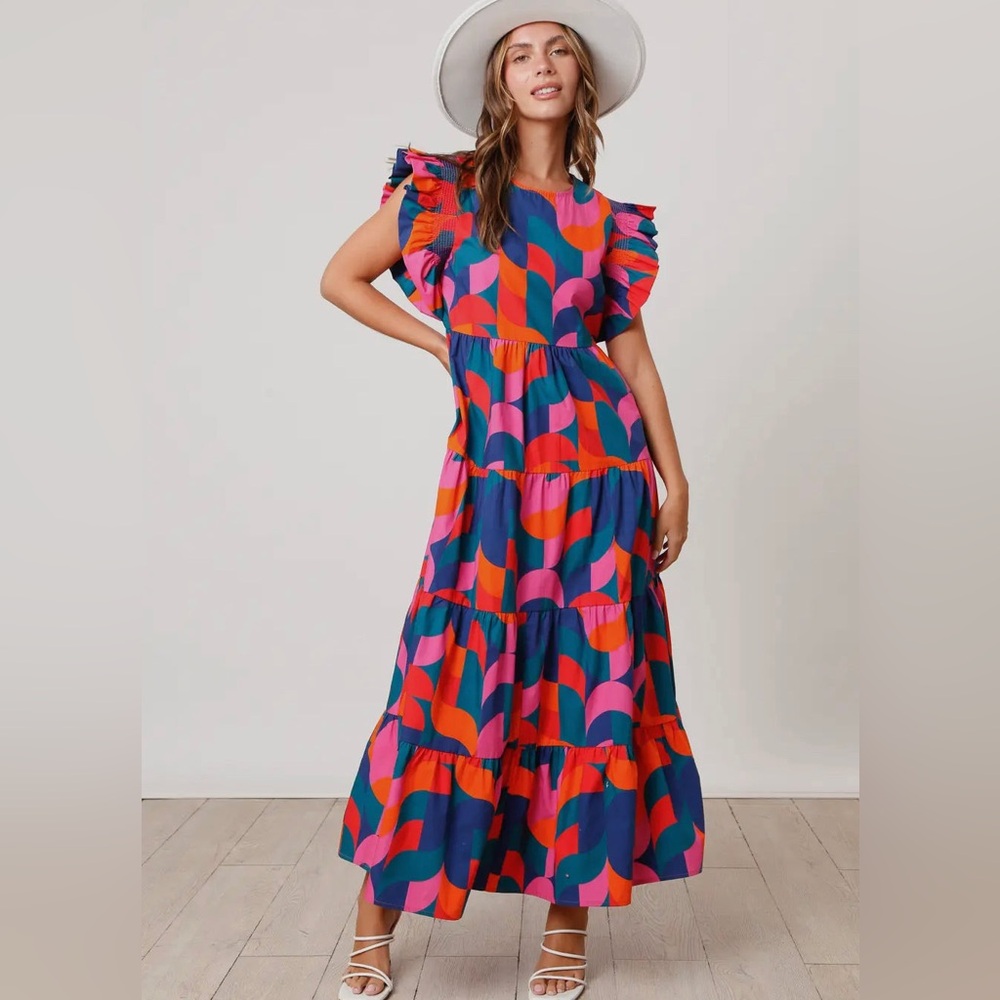 Peach Love California Pink and Blue Maxi Dress